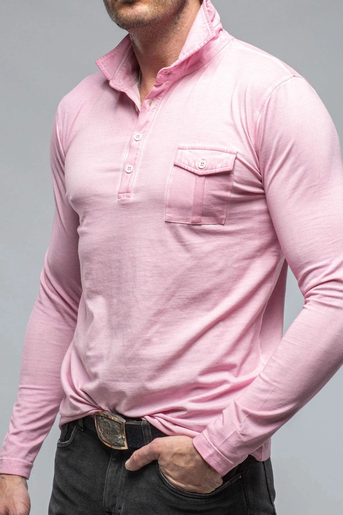 Dune Cafe Paco LS Polo Shirt In Pink 3 Dune Cafe Paco LS Polo Shirt In Pink - Image 3