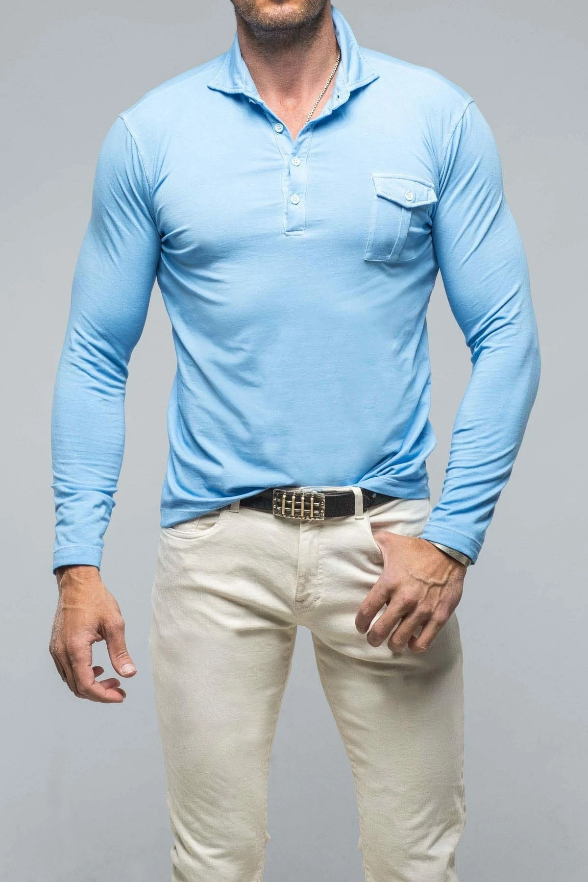 Dune Cafe Paco LS Polo Shirt In Sky 1 Dune Cafe Paco LS Polo Shirt In Sky