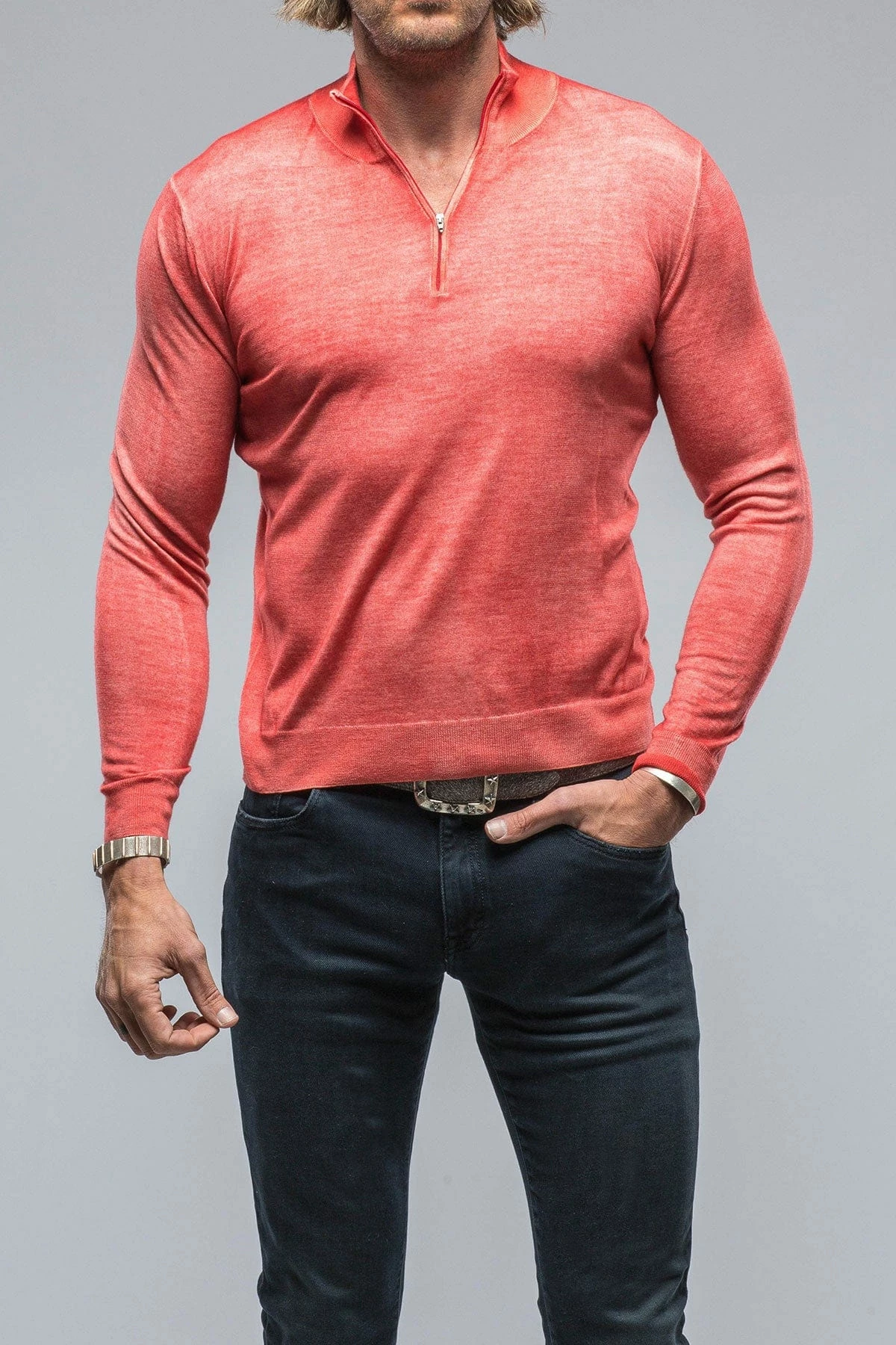 Dune Queniin Cashmere Quarter Zip In Blood Orange 1 Dune Queniin Cashmere Quarter Zip In Blood Orange