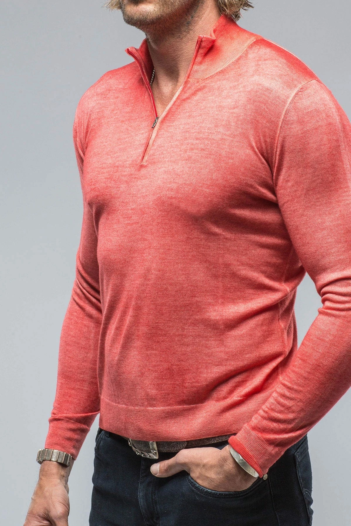 Dune Queniin Cashmere Quarter Zip In Blood Orange 4 Dune Queniin Cashmere Quarter Zip In Blood Orange - Image 4