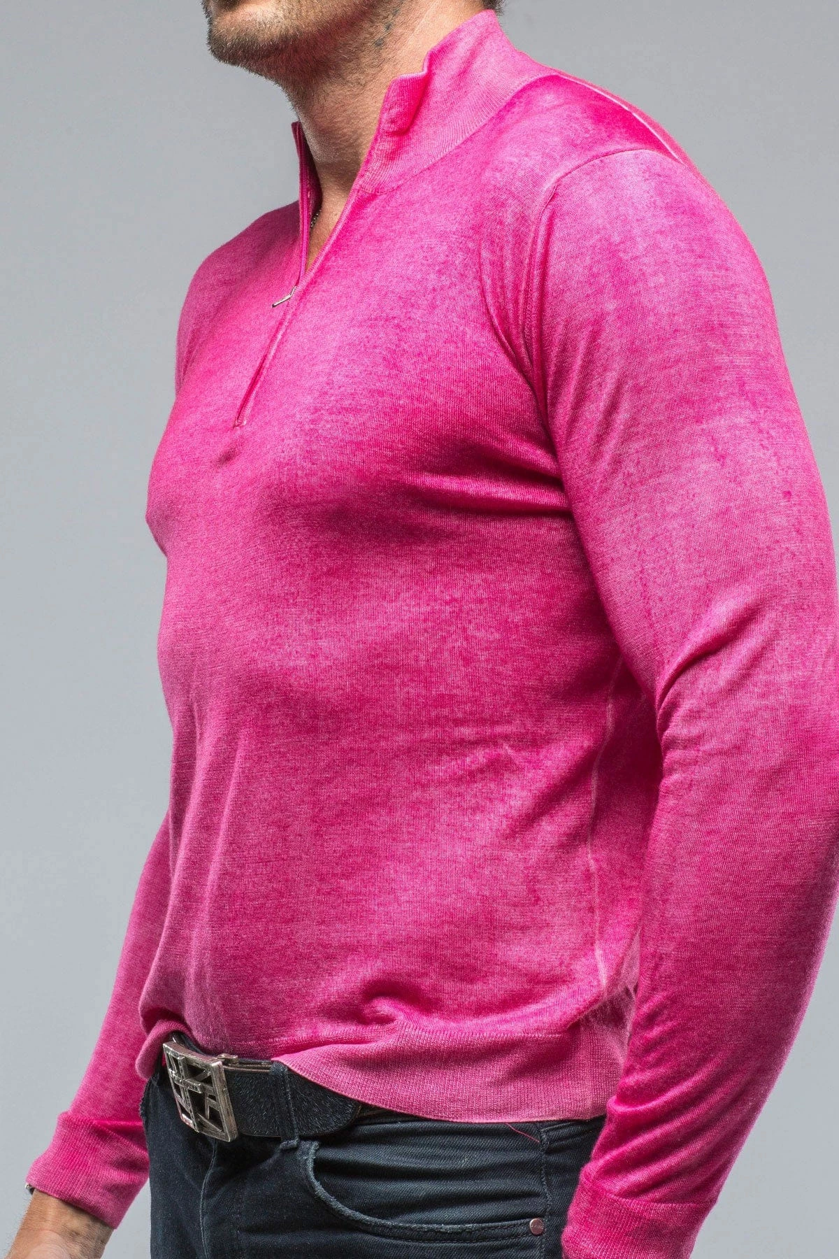 Dune Queniin Cashmere Quarter Zip In Pink Inferno 2 Dune Queniin Cashmere Quarter Zip In Pink Inferno - Image 2