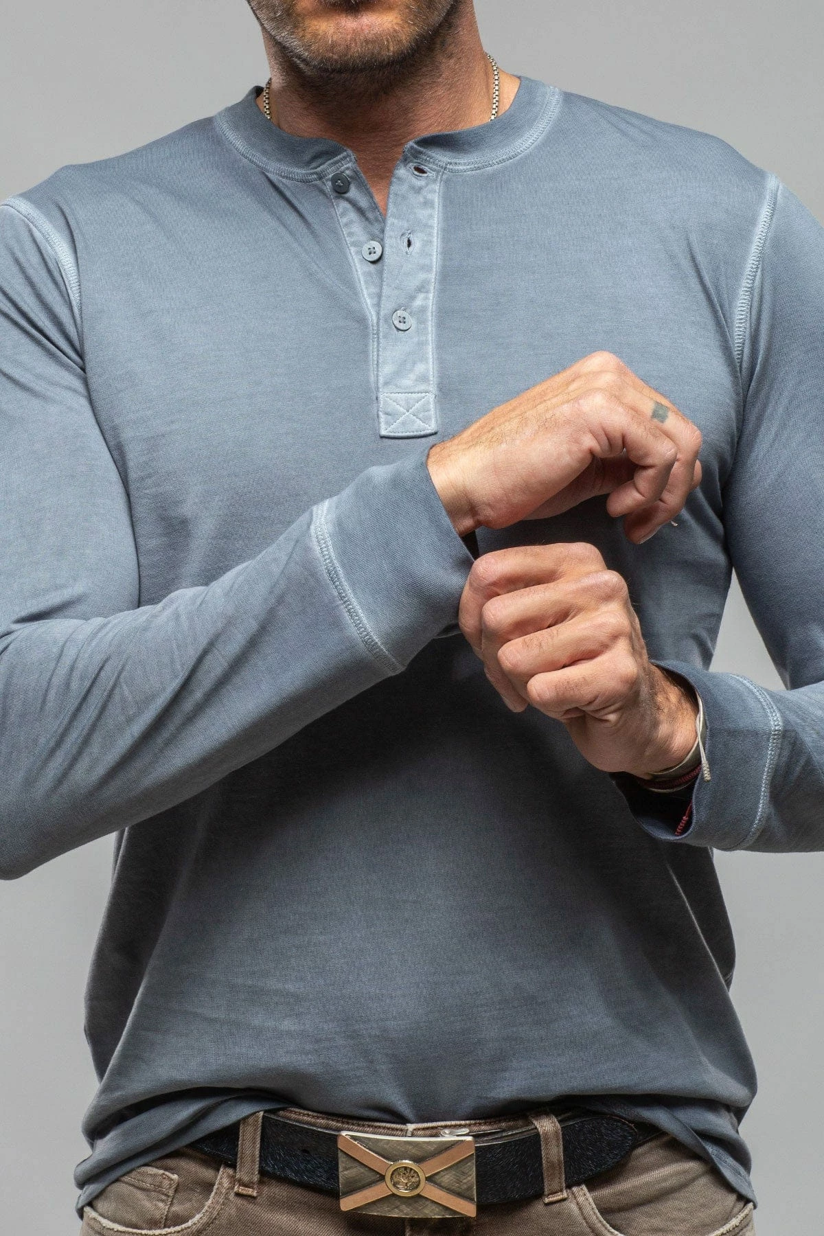 Coronado Cotton LS Henley In Capri Blue 4 Coronado Cotton LS Henley In Capri Blue - Image 4