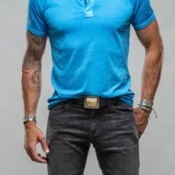 Mendocino Cotton SS Henley In Blue Lagoon