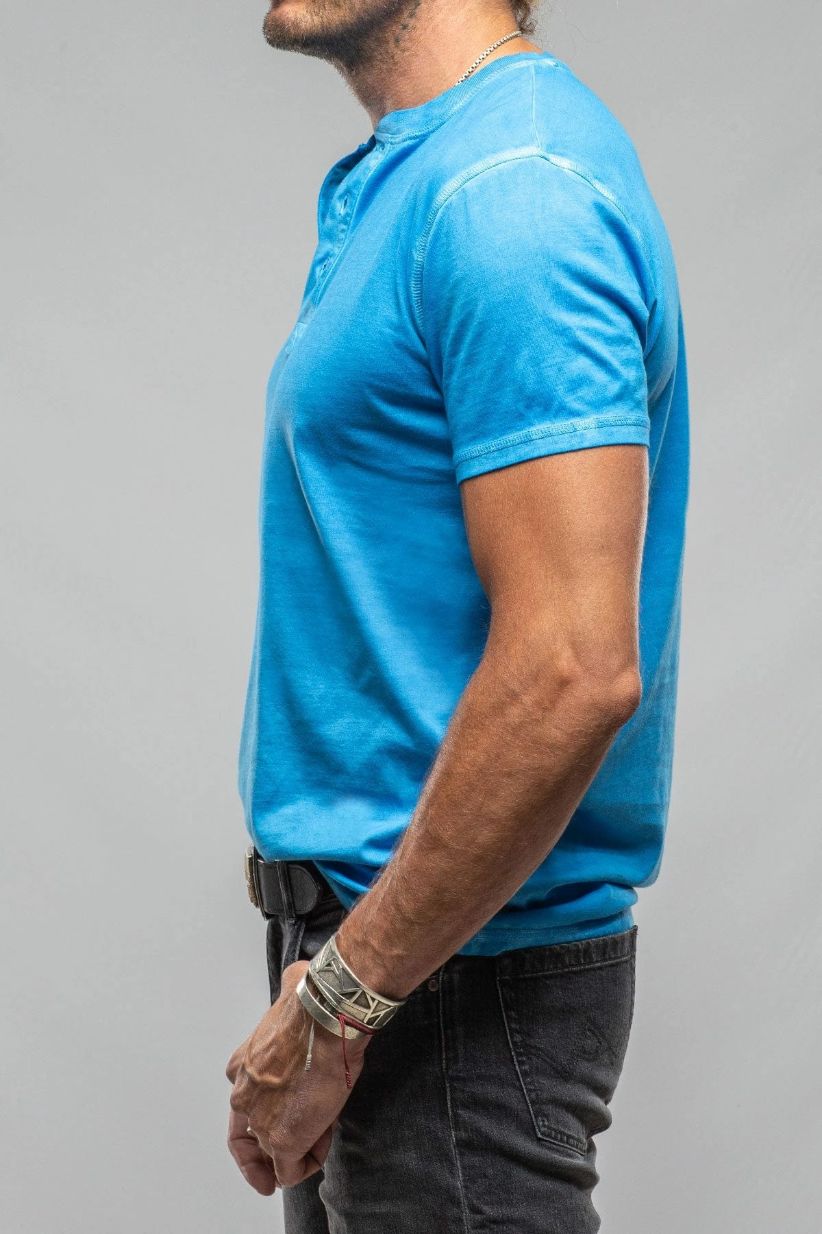 Mendocino Cotton SS Henley In Blue Lagoon 3 Mendocino Cotton SS Henley In Blue Lagoon - Image 3