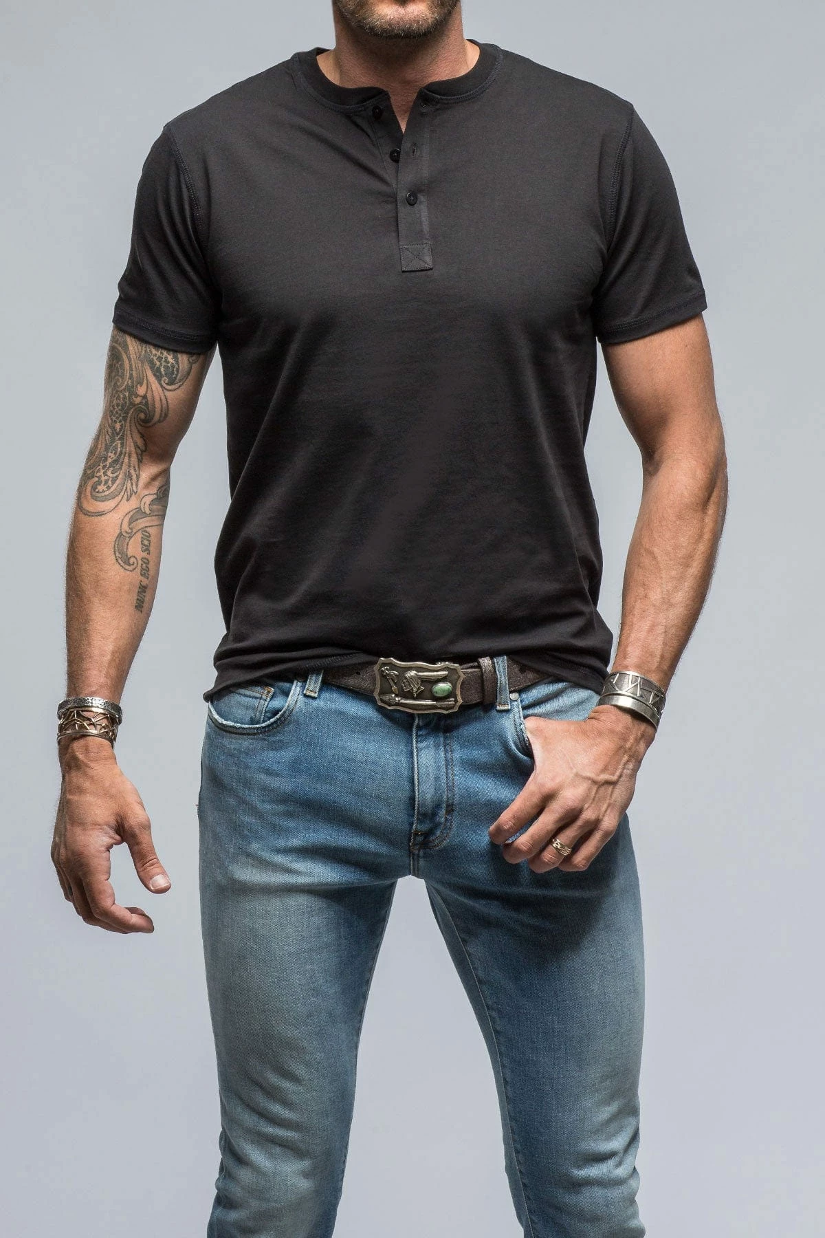 Mendocino Cotton SS Henley In Black 1 Mendocino Cotton SS Henley In Black