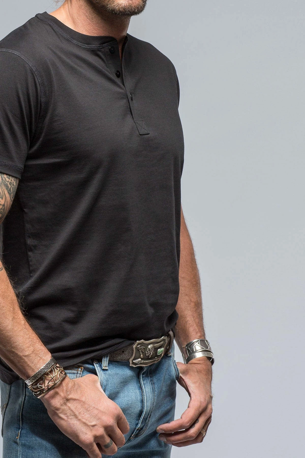 Mendocino Cotton SS Henley In Black 3 Mendocino Cotton SS Henley In Black - Image 3