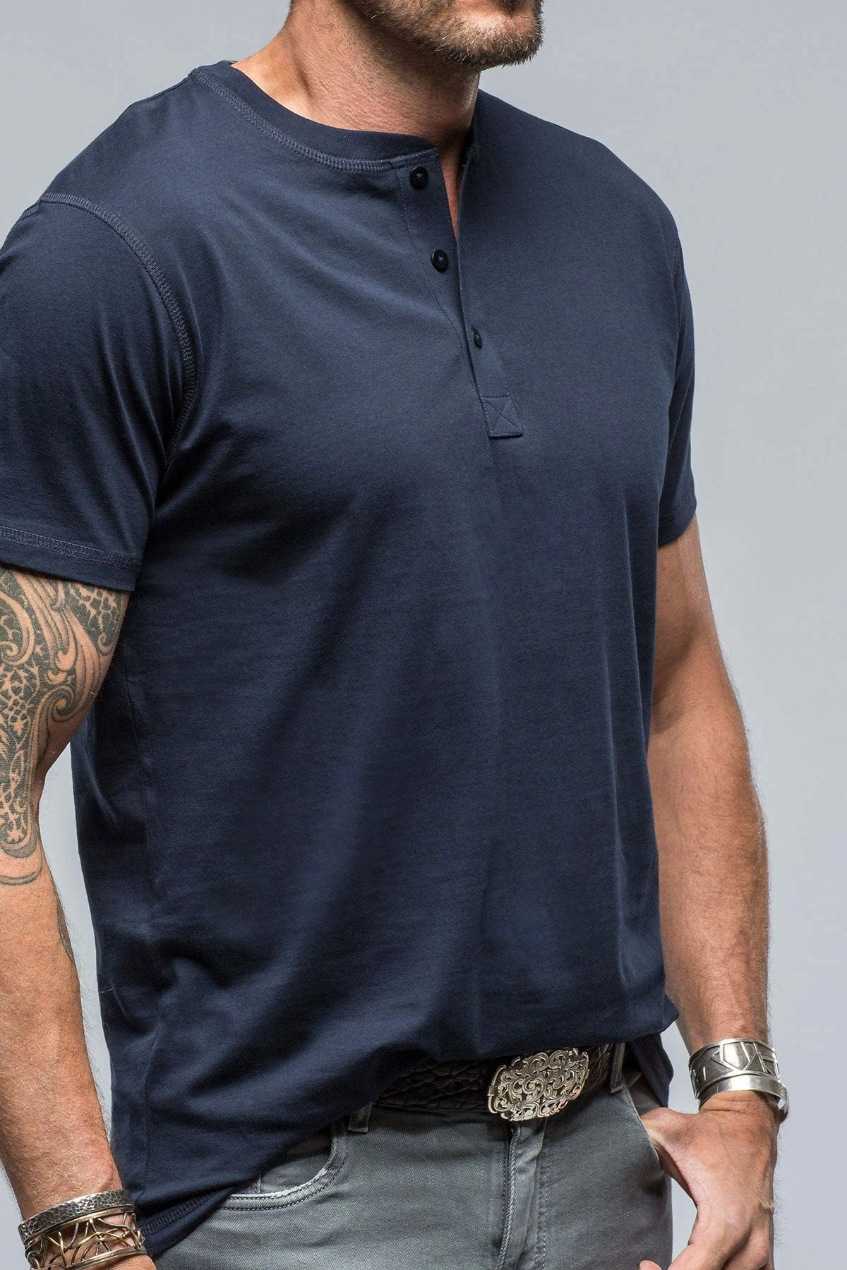 Mendocino Cotton SS Henley In Navy 2 Mendocino Cotton SS Henley In Navy - Image 2