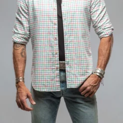 Crater Shirt In Green/Pink Check -Dune Shop giannetto portofino crater shirt in green pink check mens shirts axels vail 37850801111274