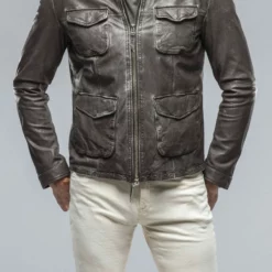 Dino Leather Jacket In Charcoal