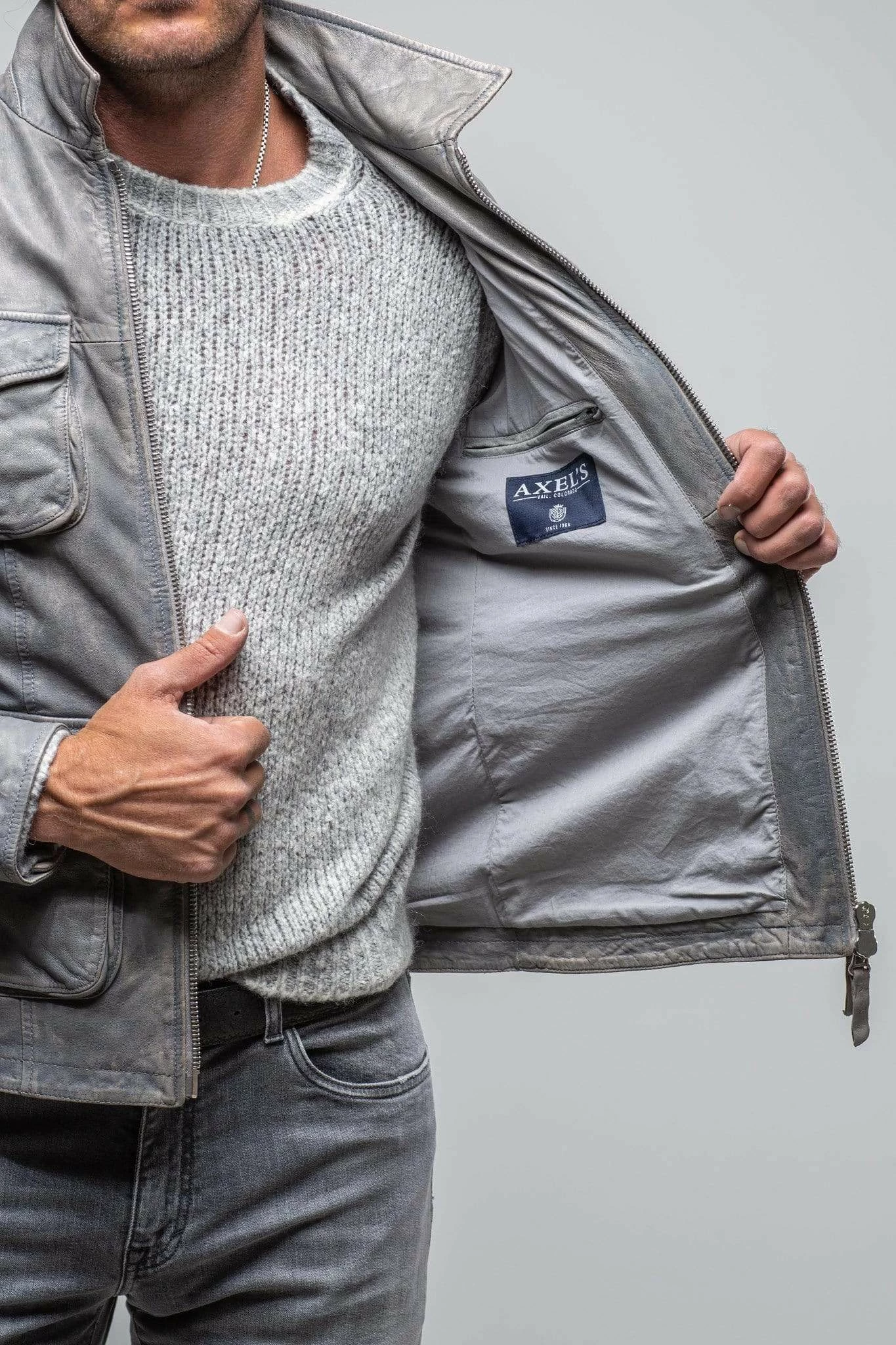 Dino Leather Jacket In Grey 6 Dino Leather Jacket In Grey - Image 6