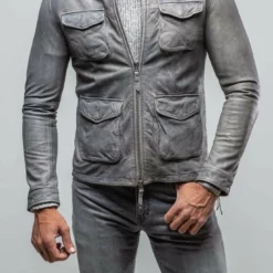 Dino Leather Jacket In Grey