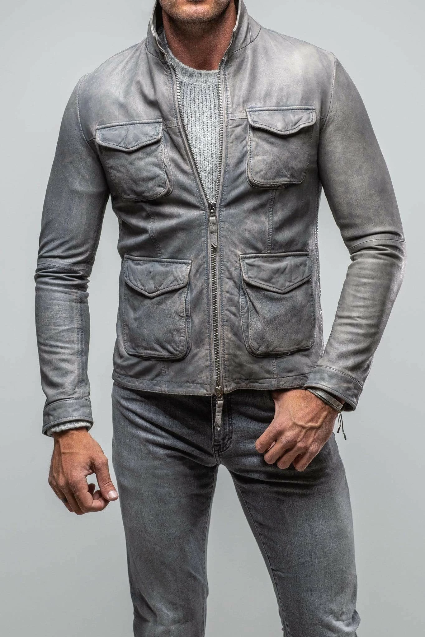 Dino Leather Jacket In Grey 1 Dino Leather Jacket In Grey