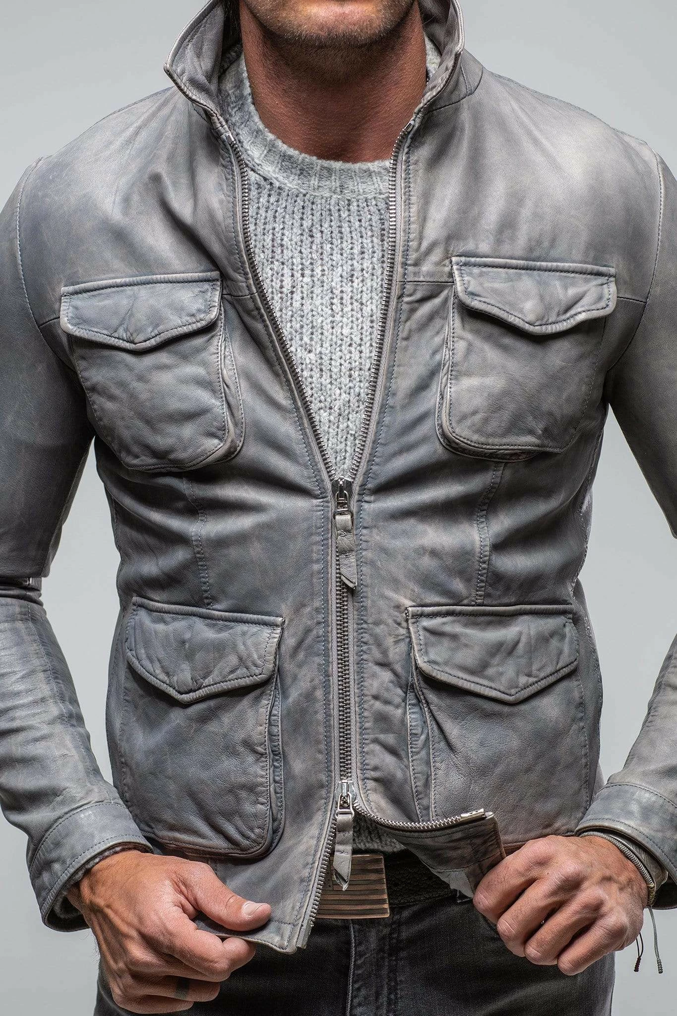 Dino Leather Jacket In Grey 5 Dino Leather Jacket In Grey - Image 5