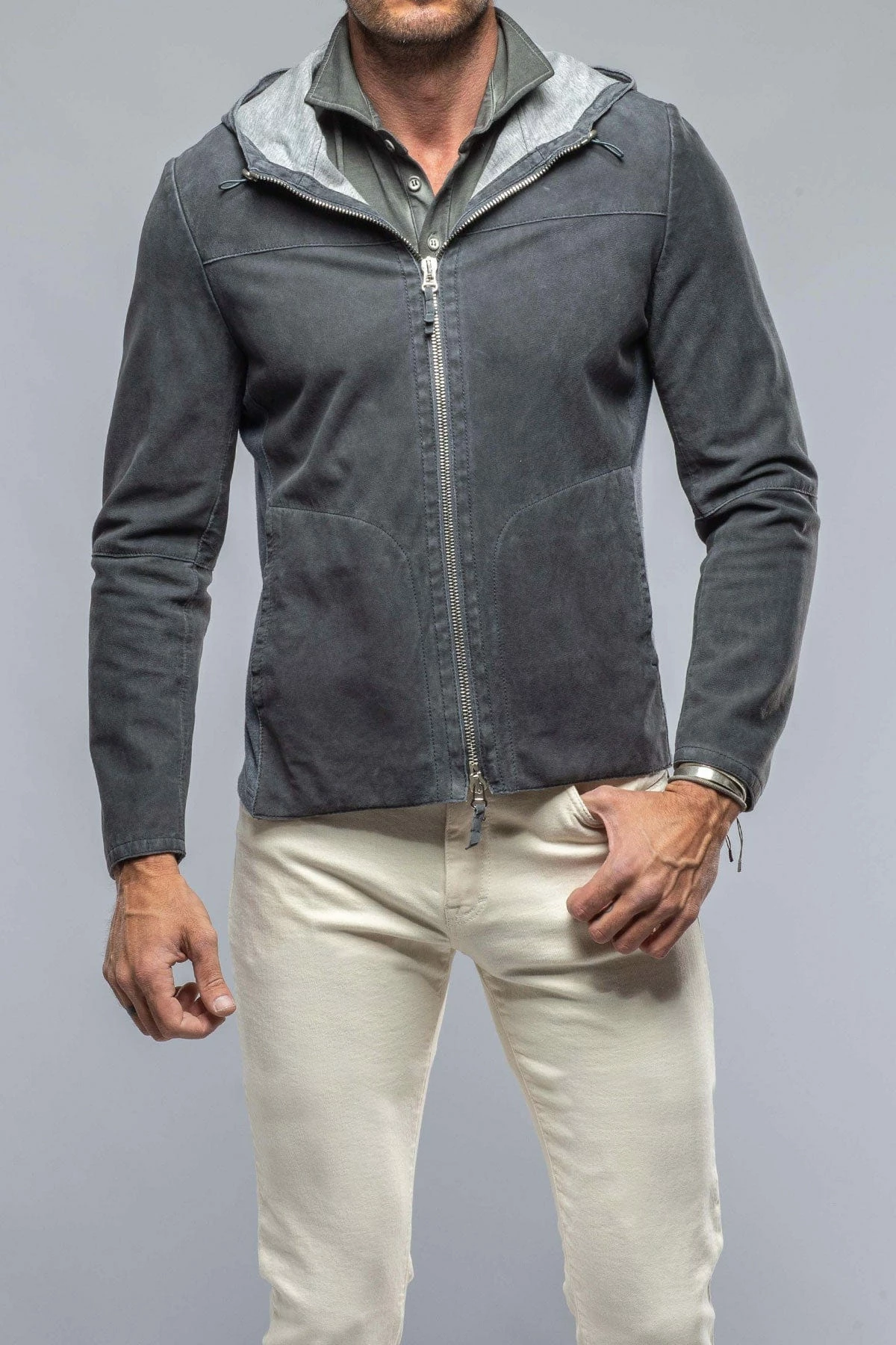 Donnarumma Suede Jacket In Denim Blue 1 Donnarumma Suede Jacket In Denim Blue