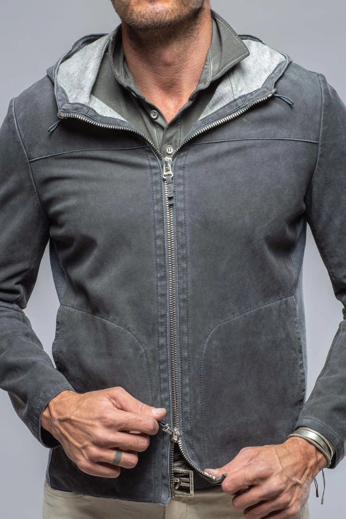 Donnarumma Suede Jacket In Denim Blue 4 Donnarumma Suede Jacket In Denim Blue - Image 4