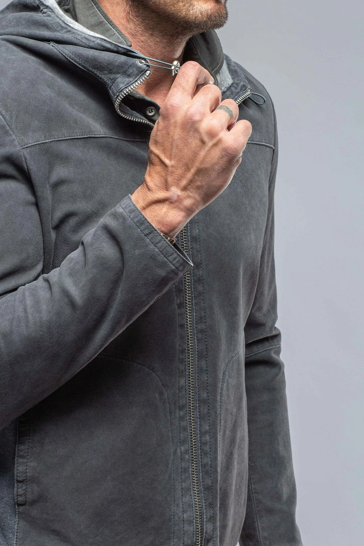 Donnarumma Suede Jacket In Denim Blue 2 Donnarumma Suede Jacket In Denim Blue - Image 2