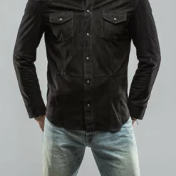 Este Suede Snap Shirt In Black -Dune Shop gimo s este suede snap shirt in black mens outerwear leather axels vail 29873262362813