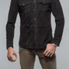 Este Suede Snap Shirt In Black