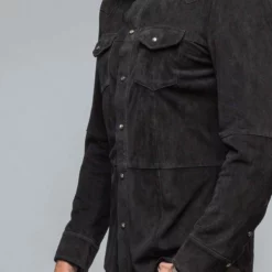 Este Suede Snap Shirt In Black -Dune Shop gimo s este suede snap shirt in black mens outerwear leather axels vail 38486029402346