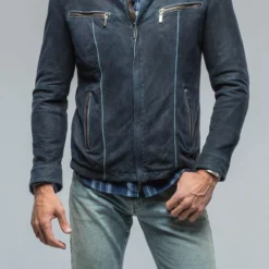 Farneta Suede Moto In Blue -Dune Shop gimo s farneta suede moto in blue mens outerwear leather axels vail 38620511305962