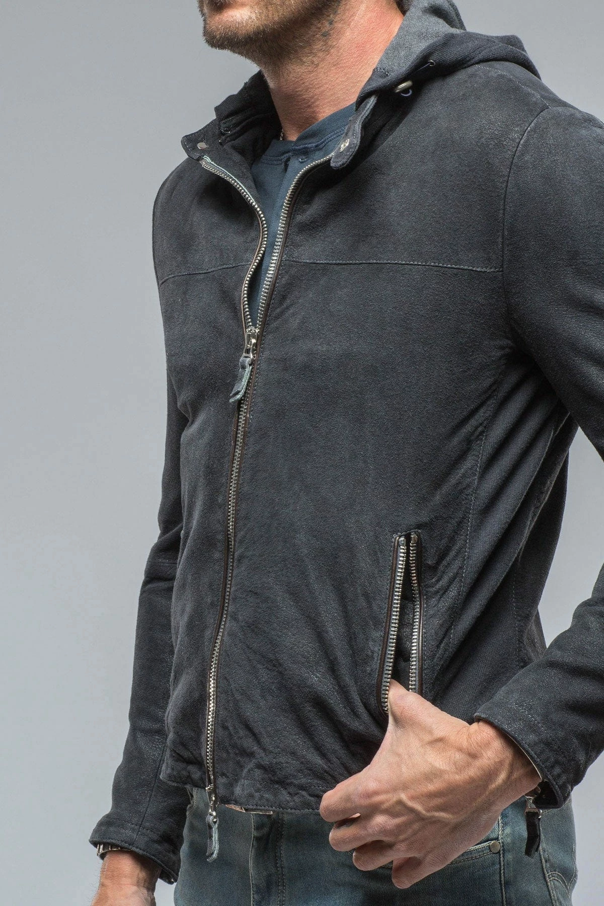 Leopardi Moto Hoodie In Blue Charcoal 2 Leopardi Moto Hoodie In Blue Charcoal - Image 2