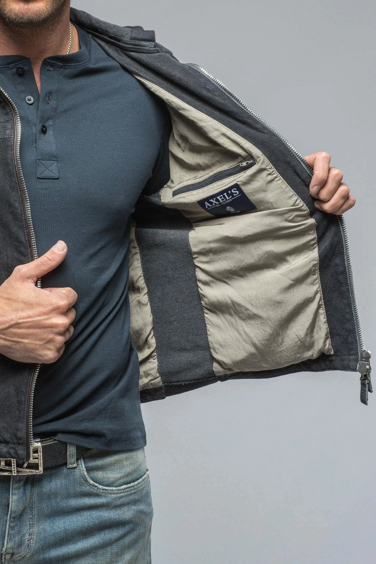 Leopardi Moto Hoodie In Blue Charcoal 7 Leopardi Moto Hoodie In Blue Charcoal - Image 7