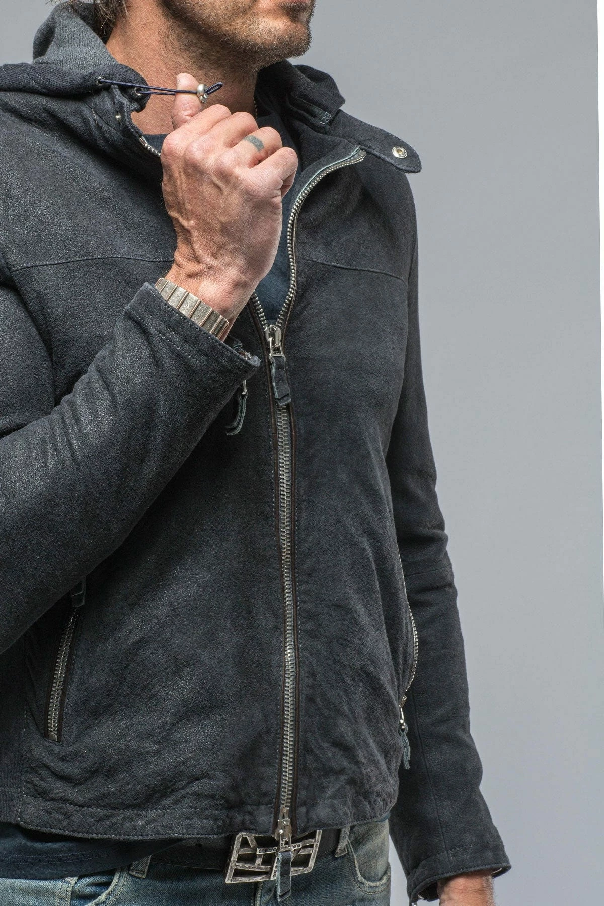 Leopardi Moto Hoodie In Blue Charcoal 6 Leopardi Moto Hoodie In Blue Charcoal - Image 6