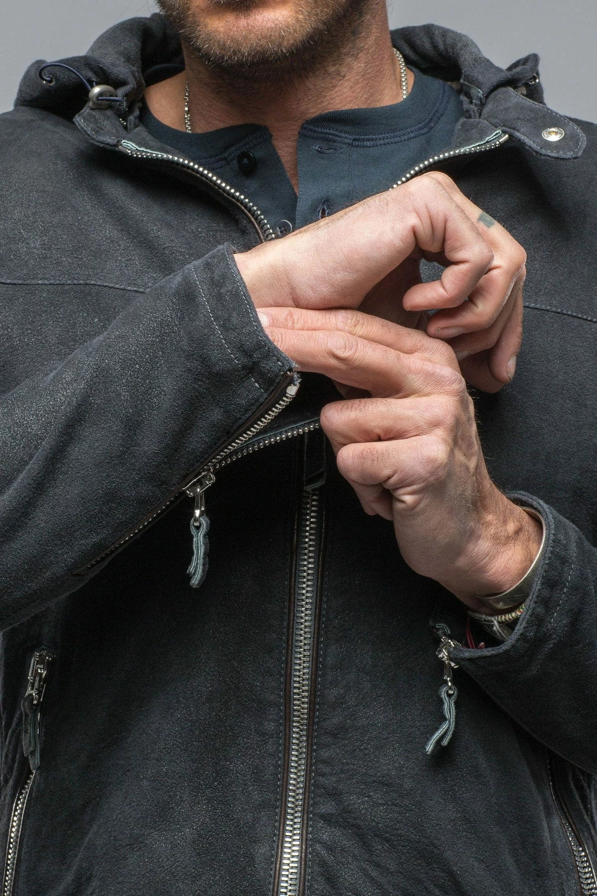 Leopardi Moto Hoodie In Blue Charcoal 5 Leopardi Moto Hoodie In Blue Charcoal - Image 5