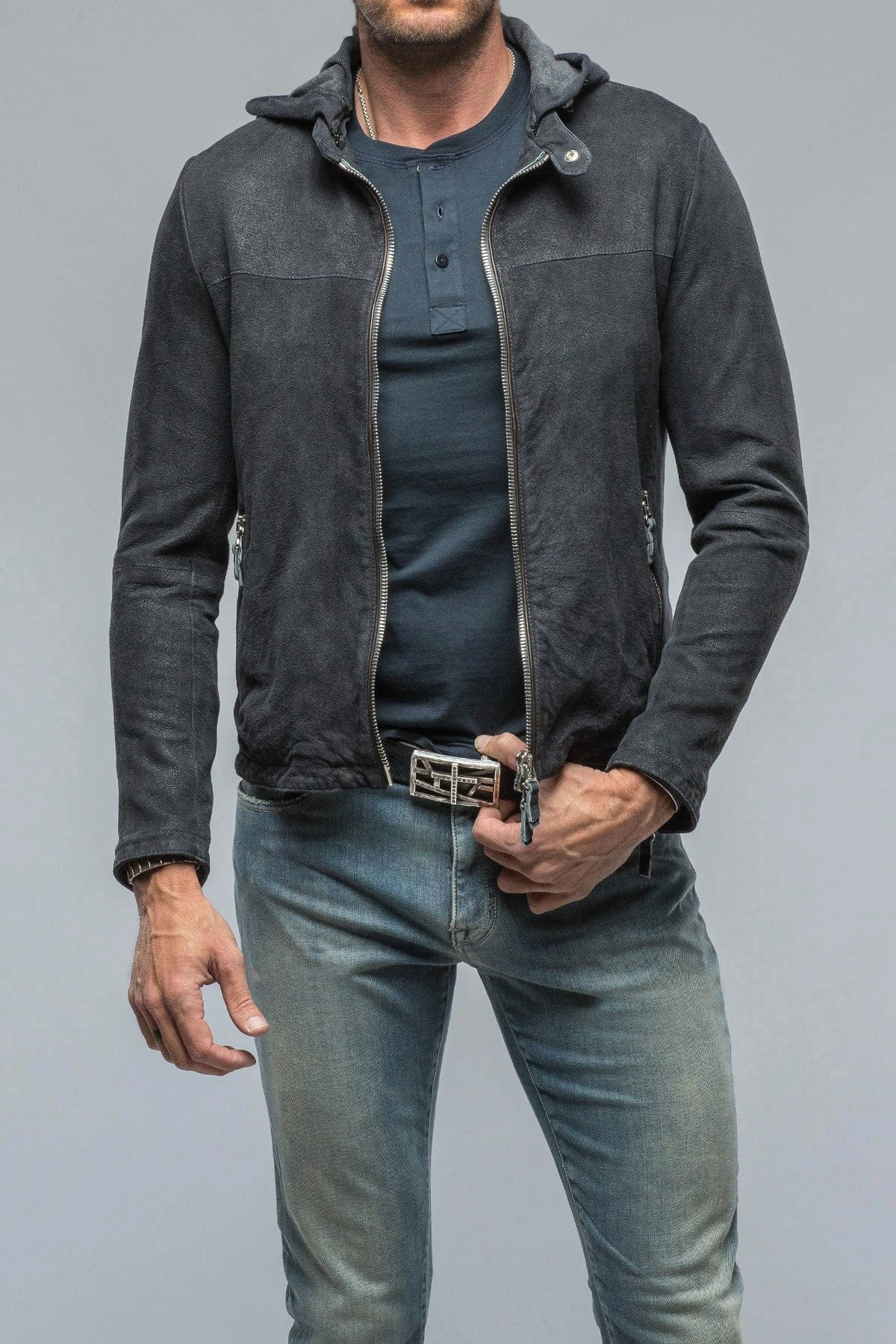 Leopardi Moto Hoodie In Blue Charcoal 4 Leopardi Moto Hoodie In Blue Charcoal - Image 4