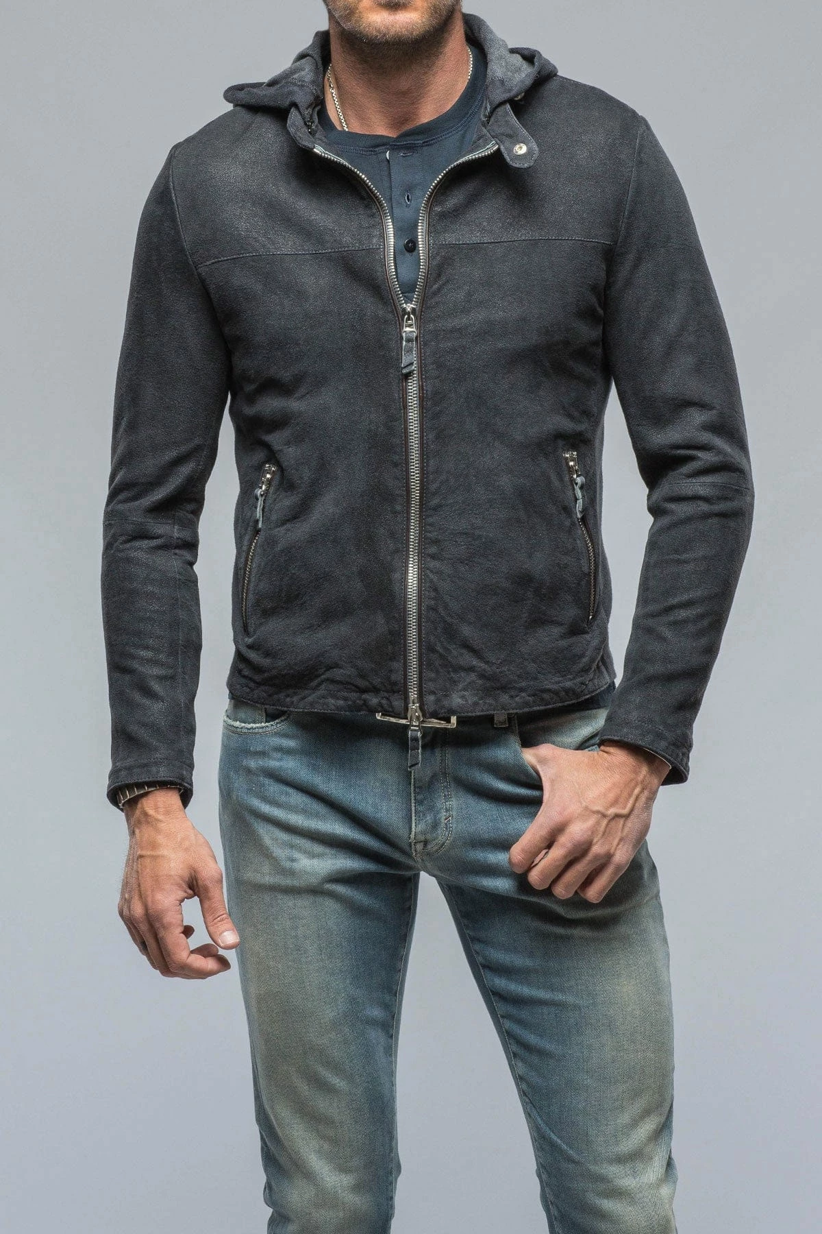 Leopardi Moto Hoodie In Blue Charcoal 1 Leopardi Moto Hoodie In Blue Charcoal