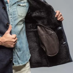 Piney Shearling In Navy -Dune Shop gimo s piney shearling in navy mens outerwear shearling axels vail 38336929431786