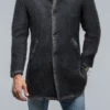 Winston Shearling Trim Coat In Washed Navy