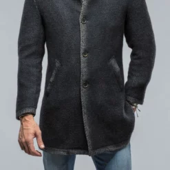 Winston Shearling Trim Coat In Washed Navy