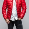 Heinzer Leather Puffer In Red