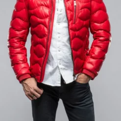 Heinzer Leather Puffer In Red