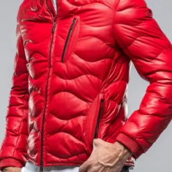 Heinzer Leather Puffer In Red -Dune Shop heinz bauer heinzer leather puffer in red mens outerwear leather axels vail 38802062082282