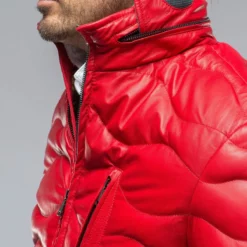 Heinzer Leather Puffer In Red -Dune Shop heinz bauer heinzer leather puffer in red mens outerwear leather axels vail 38802062115050