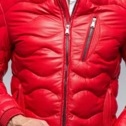 Heinzer Leather Puffer In Red -Dune Shop heinz bauer heinzer leather puffer in red mens outerwear leather axels vail 38802062147818